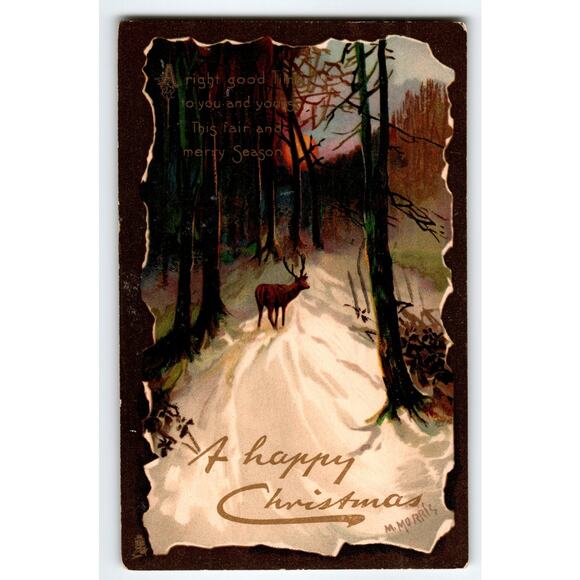 Vintage 1909 Tuck's Christmas Postcard Deer in Snowy Forest Scene Series 1735 - Picture 1 of 2